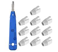 1 Piece of Blue Wiring Pliers, 10 Pieces of Network Cable Crystal Head Protective Covers, Network Wiring Knife, Module Wiring Pliers, Wiring Tools, Hand-Held Wiring Tool, Wire Stripper