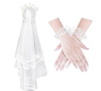 1 Piece of Bridal Headband, 1 Pair of Gloves, Wedding Bride Headdress, Bride's Wedding Veil, Bride's Pearl-Decorated Headband and Veil