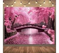 1 piece of bright cherry blossom bridge background - Party banner - Suitable for both outdoor and indoor celebrations and is