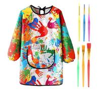 1 Piece Of Children'S Painting Apron, 6 Color Paintbrushes, Oil Painting Smock, Waterproof And Stain-Resistant Apron, Graffiti Craft Apron, Reverse Painting Smock (Suitable For 7-11 Years Old)