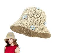 1 Piece of Daisy Straw Hat, Handmade Straw Hat, Wide Brim Sun Hat, Outdoor Fisherman Hat, Beach Hat, Foldable Sun Hat, Women's Straw Hat Beige