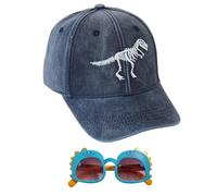 1 Piece of Dinosaur Baseball Cap and 1 Piece of Children's Dinosaur Sunglasses, Cartoon Embroidered Baseball Cap, Breathable Hat, Sun Protection Sunglasses, Sun Protection Supplies. Blue
