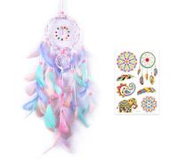 1 Piece of Feather Dream Catcher with 1 Piece of Tattoo Sticker, Suitable for Wall Hanging Decoration in Living Room and Bedroom (Color)