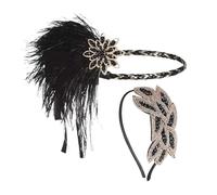 1 Piece Of Feather Headband And 1 Piece Of Rice Bead Headband, Retro Headwear, Clothing Accessories, Suitable For Dances, Banquets And Parties