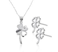 1 Piece Of Four-Leaf Clover Necklace, 1 Pair Of Four-Leaf Clover Earrings, Diamond Necklace, Fashionable Clavicle Chain, Clover Pendant Necklace, Women'S Outfit Jewelry