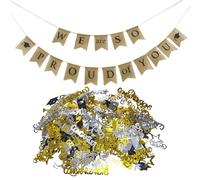 1 Piece Of Graduation Party Banner, 1 Pack Of Graduation Confetti, "We Are Proud Of You" Banner, Graduation Congratulations Latte Art Banner, Graduation Party And Party Decorations