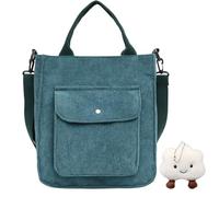 1 piece of green corduroy bag, with 1 plush cloud pendant, retro handbag, simple messenger bag, large-capacity shoulder bag, portable leisure bag, suitable for travel and shopping