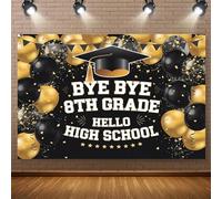 1 piece of "Hello 8th Grade High School" party - with graduation hat and balloon design perfect for school celebrations