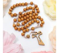 1 piece of Jesus Christ Saint Benedict with cross, suitable for Catholic Christian communion, baptism, Mass, Bible, Catholic cross rose necklace, natural wooden prayer beads