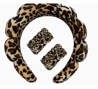 1 Piece Of Leopard Pattern Headband, 1 Pair Of Elastic Wristbands, Face Wash And Hair Band, Absorbent And Soft Wristband, Suitable For Makeup And Facial Care.