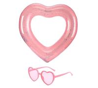 1 Piece Of Love Sequined Swimming Ring, 1 Piece Of Love Sunglasses, Adult Inflatable Floating Bed, Swimming Pool Party Sunshade Mirror, Summer Water Sports Supplies.