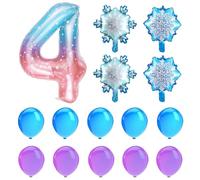 1 Piece Of Number 4 Balloons, 4 Pieces Of Snowflake Balloons And 10 Pieces Of Blue And Purple Balloons, Girls Birthday Party Supplies, Party Scene Arrangement.
