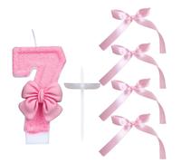 1 Piece of Number 7 Candles and 4 Pieces of Pink Bows, Cake Decorations, Dessert Baking Accessories, Birthday Party Supplies.