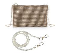 1 Piece Of One-Shoulder Diamond Bag, 1 Piece Of Pearl Chain, Ladies Shiny Bag, Golden Handbag, Ladies Clutch