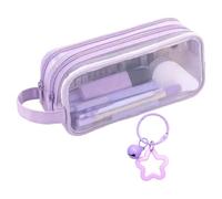 1 Piece of Pencil Case and 1 Piece of Keychain, Transparent Double-Layer Mesh Pencil Case, Large-Capacity Cosmetic Bag, and Carrying Makeup Brushes When Going Out.