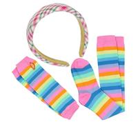 1 Piece Of Plaid Headband, 1 Pair Of Striped Socks And 1 Pair Of Striped Gloves, Stylish Personality Socks, Party Clothing Accessories, Ladies' Dressing Accessories.