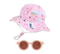 1 Piece of Rainbow Horse Bucket Hat, 1 Piece of Sunglasses, Cartoon Printed Hat, Children's Sun Protection Hat, Large Brim Sun Hat, Quick-Drying Breathable Beach Hat, Summer Sun Protection Set