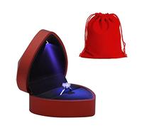 1 piece of red heart-shaped ring light box, with 1 piece of red flannel bag, jewelry storage box with light, gift packaging box, suitable for weddings, Valentine's Day, etc.