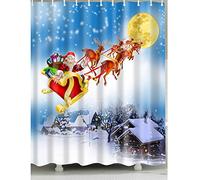 1 Piece of Santa-Claus-Riding-Sleigh Shower Curtain for Home and Bathroom