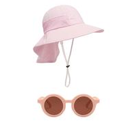 1 Piece of Shawl Hat, 1 Piece of Children's Sunglasses, Baby Sun Hat, Sun Hat for Toddlers, Toddler Hat, Girls Bucket Hat, Children's Solid Color Bucket Sun Hat Pink
