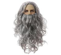 1 Piece Of Silver Wizard Wig, Curly Beard Wig, Role-Playing Props, Universal Sex, Party Costume Hair Accessories.