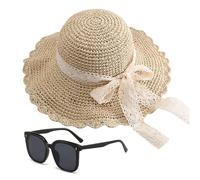 1 Piece of Straw Hat, 1 Piece of Sunglasses, Sun Hat Straw Hat for Women, Summer Women's Straw Hat, Flower Sun Hat Off-White