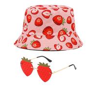 1 Piece of Strawberry Bucket Hat and 1 Piece of Strawberry Glasses, Women's Sun Protection Hat, Uv Protection Hat, Creative Sunglasses, Party Sunglasses, Fashion Accessories