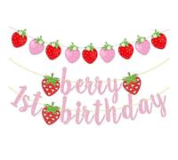 1 Piece Of Strawberry Glitter Flag For 1St Birthday, 1 Piece Of Small Strawberry Flag, 1St Birthday Banner, 1St Birthday Decorations For Girls, 1St Birthday Tea Party