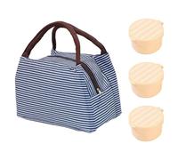 1 Piece of Striped Thermal Bag, 3 Pieces of Sauce Containers, Simple Striped Design, Large Capacity, Light and Easy to Carry, Suitable for Daily Use, Suitable for Keeping Lunch and Drinks Warm