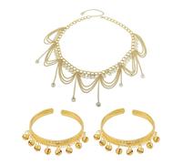 1 Piece of Tassel Belt and 2 Pieces of Bell Bracelets, Belly Dance Waist Chain for Women, Open Metal Bracelet, Tassel Pendant, Metal Tassel Accessories, Suitable for Prom, Wedding (Gold)