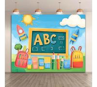 1 piece of "Welcome Back to School" photography background - blue sky letters and colorful crayon design