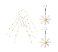 1 Piece Of White Daisy Hair Accessory, 1 Pair Of White Daisy Earrings, Summer Solstice Headpiece, Daisy Hairpin, Flower Headband, Adjustable Flower Headband, Floral Crochet Headband For Women