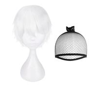 1 Piece Of White Wig And 1 Piece Of Hair Net, Men'S Wig, Role-Playing Accessories, Short Wigs, Party Wigs.
