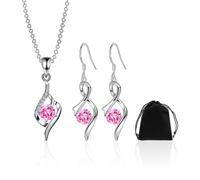 1 Piece of Zircon Necklace, 1 Pair of Drop Earrings, 1 Piece of Storage Bag, Pink Diamond Girl Jewelry, Fashionable Necklace Accessories, Suitable for Birthdays, Parties, Valentine's Day