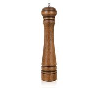 1 Piece Pepper Mill, Haomacro 10 inch Wood Salt Mill Pepper Shaker, Manual Pepper Grinder, Salt Shakers with Adjustable Ceramic Rotor - Refillable Oak Wood Pepper Grinder for Your Kitchen