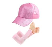 1 Piece Pink Baseball Cap, 1 Pair Of Sunscreen Sleeves, Comfortable And Breathable, Adjustable Hollow Casual Hat For Girls, Outdoor Sports Riding Sunshade Set.