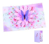 1 Piece Pop Up Birthday Cards for Women, 3D Purple Butterfly & Pink Flower Greeting Card with Envelope and Memo Paper - Reusable Eco-Friendly Design for Mothers, Daughters, Wives, Sisters