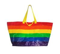 1 Piece Rainbow Portable Nylon Bag, Plastic Woven Bag, Fashionable Storage Bag, Large Capacity Tote Bag, Foldable Shopping Bag