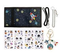 1 Piece Rocket Coin Wallet, 2 Piece Lanyards, 1 Piece Keychain and 4 Pieces Astronaut Stickers, Children's Wallet, Cute Cartoon Wallet.