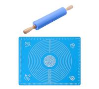 1 Piece Rolling Pin for Baking, 1 Piece Silicone Kneading Mat, Fondant Rolling Pin, Wooden Rolling Pin, Clay Rolling Pin, Silicone Dough Roller, Dough Sheeter (Blue)