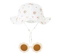 1 Piece Rose Printed Hat And 1 Piece Sunglasses, Adjustable Fisherman Hat, Cute Baby Glasses, Outdoor Sun Protection Supplies.