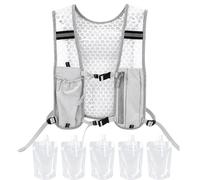 1 Piece Running Vest for Women Men- Womens Running Vest ,Hydration Pack with 5 Pcs Water Bottles, Lightweight Running Vest for Marathon, Trail Running, Cycling - Grey