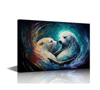 1 Piece Seal Canvas Wall Art Smiley Animals with Color Picture Modern Splash Oil Painting Style for Bedroom Home Decoration for Living Room Framed Ready to Hang 24x36 in
