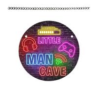 1-piece set of electric syllables with chain disc ornaments,Little Man Cave Sign Exclusive Gaming-Themed Wood Door Plaque - Vibrant Neon Lighted Wall Décor for Kids’ Bedrooms, Playrooms & Living Spac
