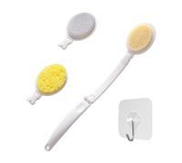 1 Piece Shower Scrub Brush with 1 Piece Clear Self-Adhesive Hook, Long Handle Shower Back Brush, Body Exfoliating Cleansing Brush, Foldable Back Scrubber, Body Scrub Brush Loofah