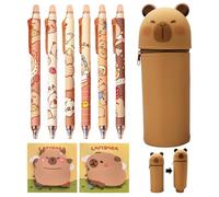 1 Piece Silicone Capybara Pencil Case, 6 Ballpoint Pens, 2 Piece Note Notes, Cute Cartoon Animals, Creative Student Stationery Set.