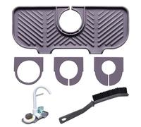 1 Piece Sink Draining Mat with 3 Snap Holes and 1 Cleaning Brush, Sink Protection Set, Faucet Splash Pad, Silicone Draining Mat, Absorbent Mat, Suitable for Kitchen, Bathroom (Grey)