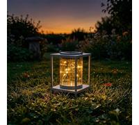 1 Piece Solar Hanging Lantern Outdoor Solar Powered Garden Lamp with Metal Legsand Firefly String Light Plastic Dome Garden Lantern with Auto On/Off Weather Resistant for Patio Balconies