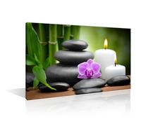 1 Piece Spa with Zen Basalt Stones and Orchid Black and White Wall Art Lucky Bamboo on the Stones Prints on Canvas Massage Stones Wall Decor Living Room House Decor Framed Ready to Hang (16" Wx24 H)
