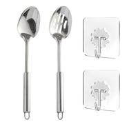 1 Piece Spoon and 1 Piece Colander, with 2 Piece Hooks, Cooking Tools, Stainless Steel Kitchen Utensils, Durable Kitchen Utensils, Kitchen Supplies